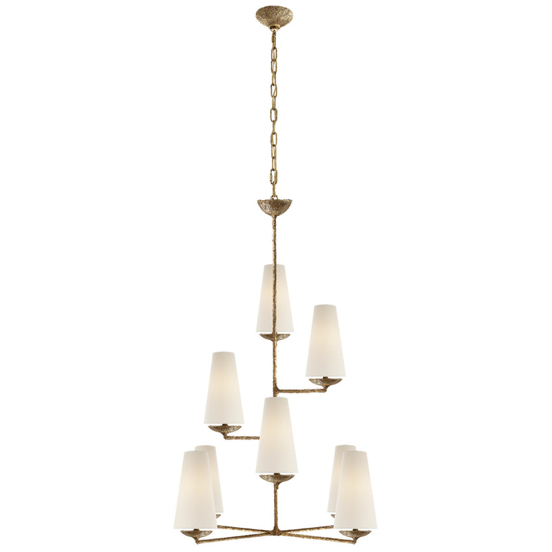 AERIN Fontaine Vertical Chandelier in Gilded Plaster with Linen Shades