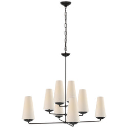 AERIN Fontaine Large Offset Chandelier in Aged Iron with Linen Shades