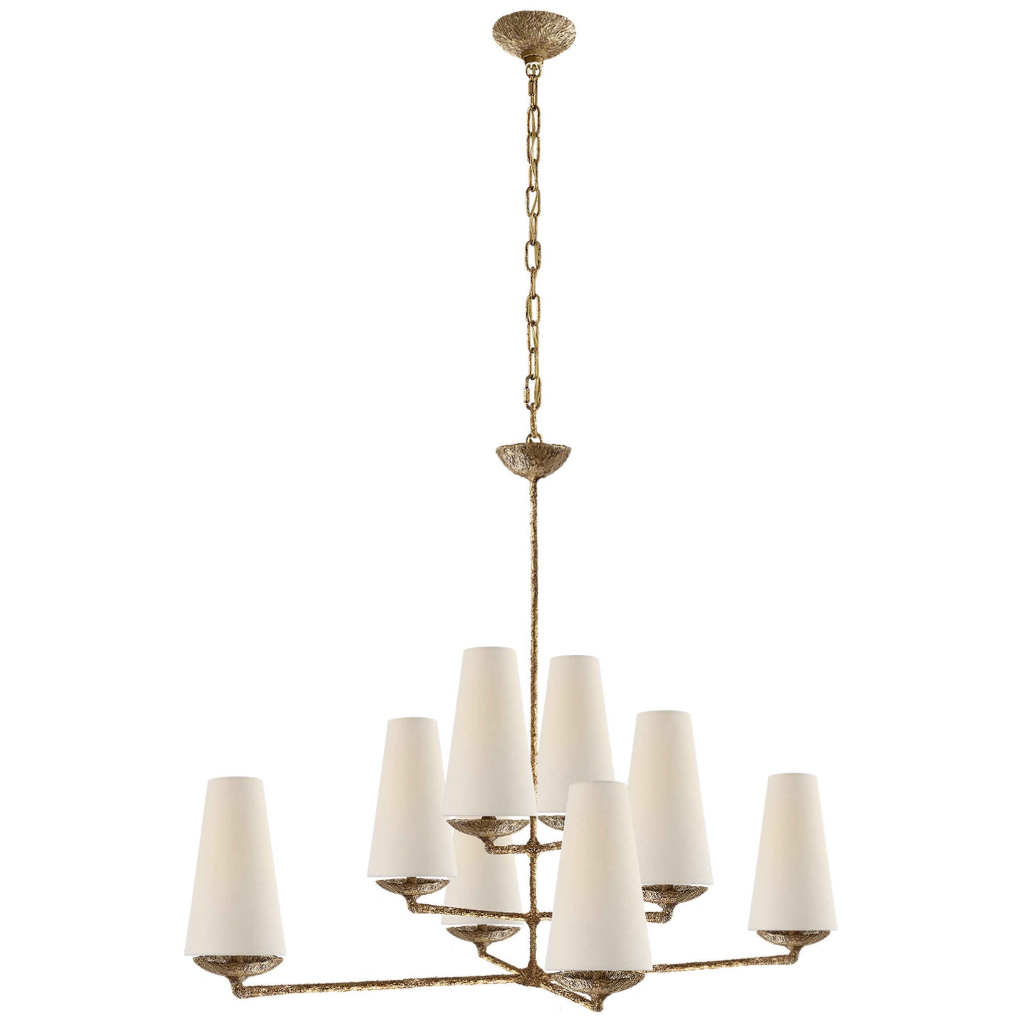 AERIN Fontaine Large Offset Chandelier in Gilded Plaster with Linen Shades