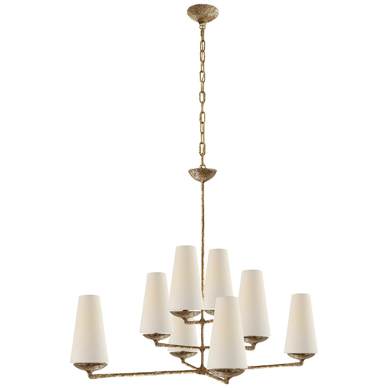 AERIN Fontaine Large Offset Chandelier in Gilded Plaster with Linen Shades