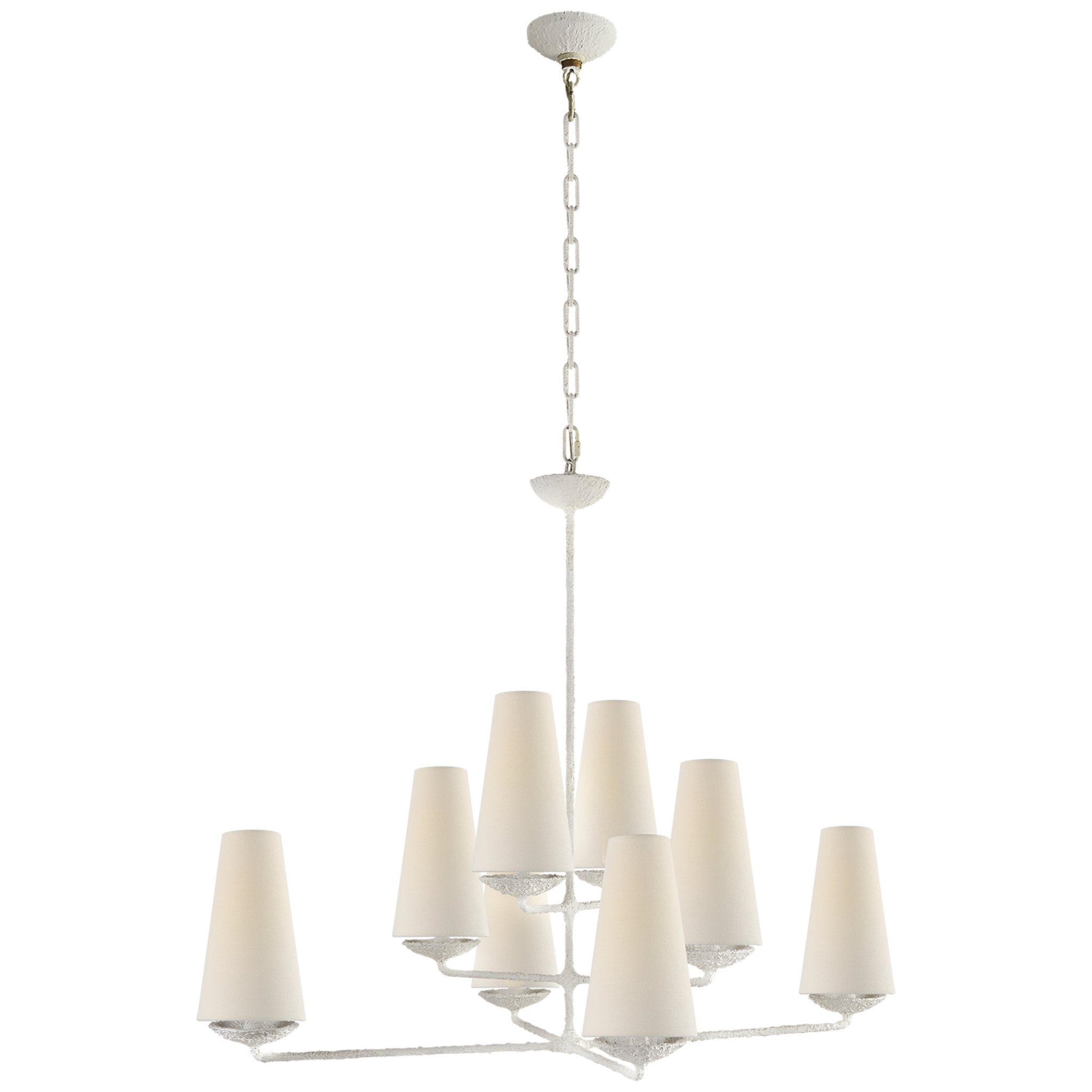 AERIN Fontaine Large Offset Chandelier in Plaster White with Linen Shades