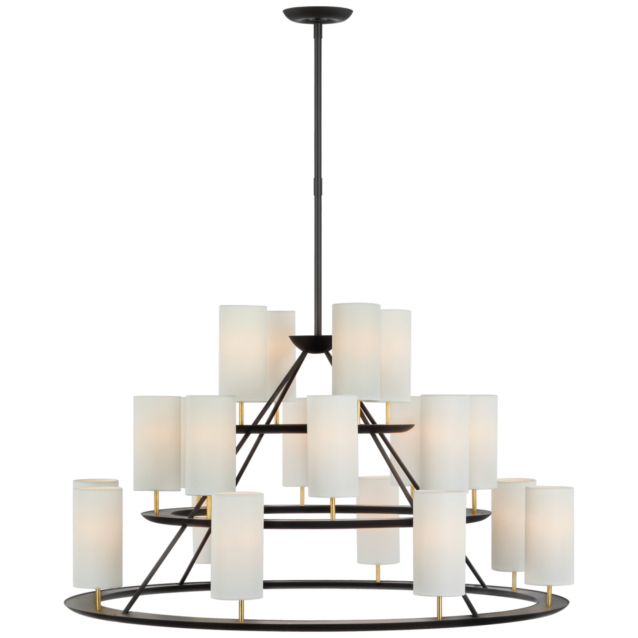 AERIN Trevi XL 3-Tier Chandelier in Matte Black and Gild with Linen Shades Ceiling Light W43.5"