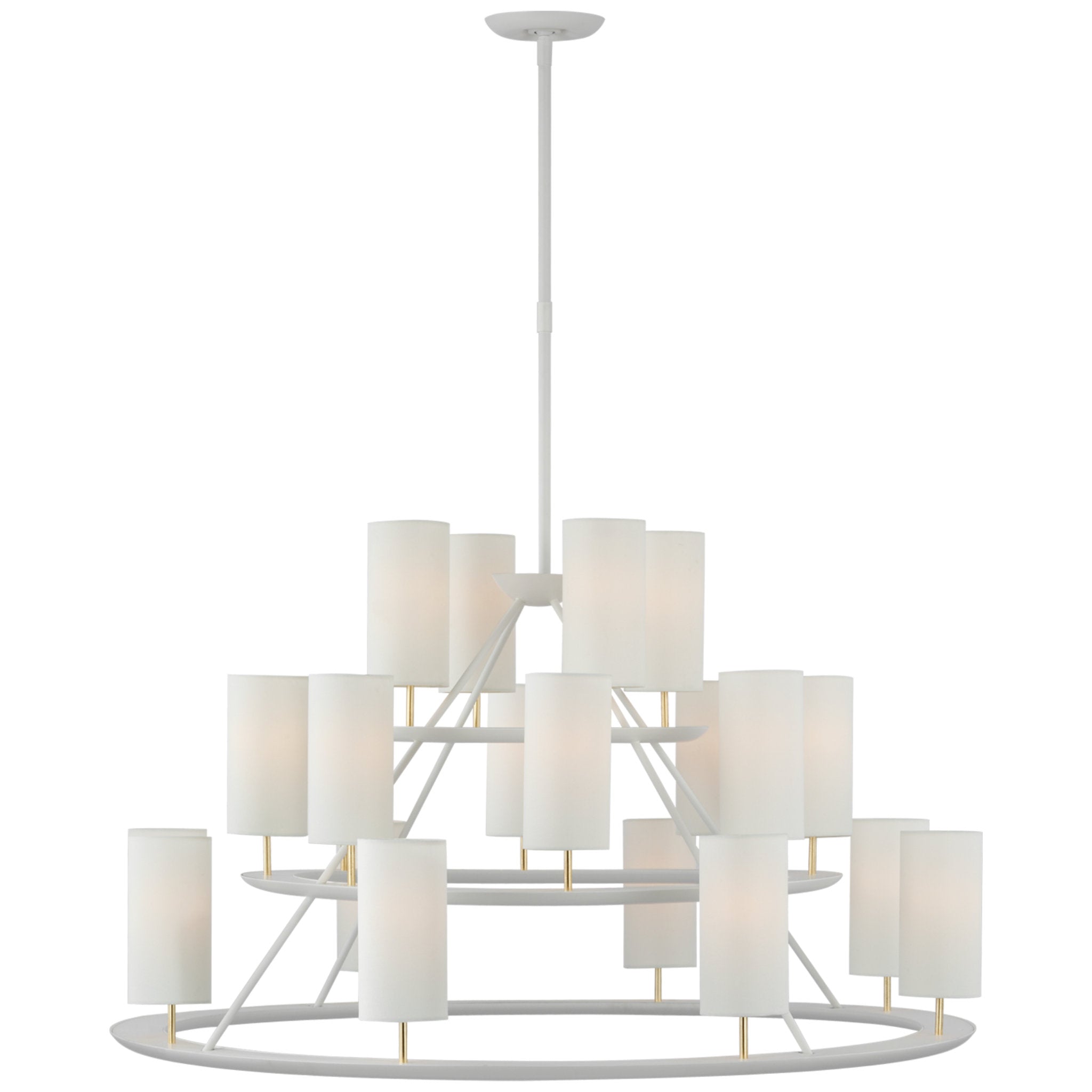 AERIN Trevi XL 3-Tier Chandelier in Matte White and Gild with Linen Shades