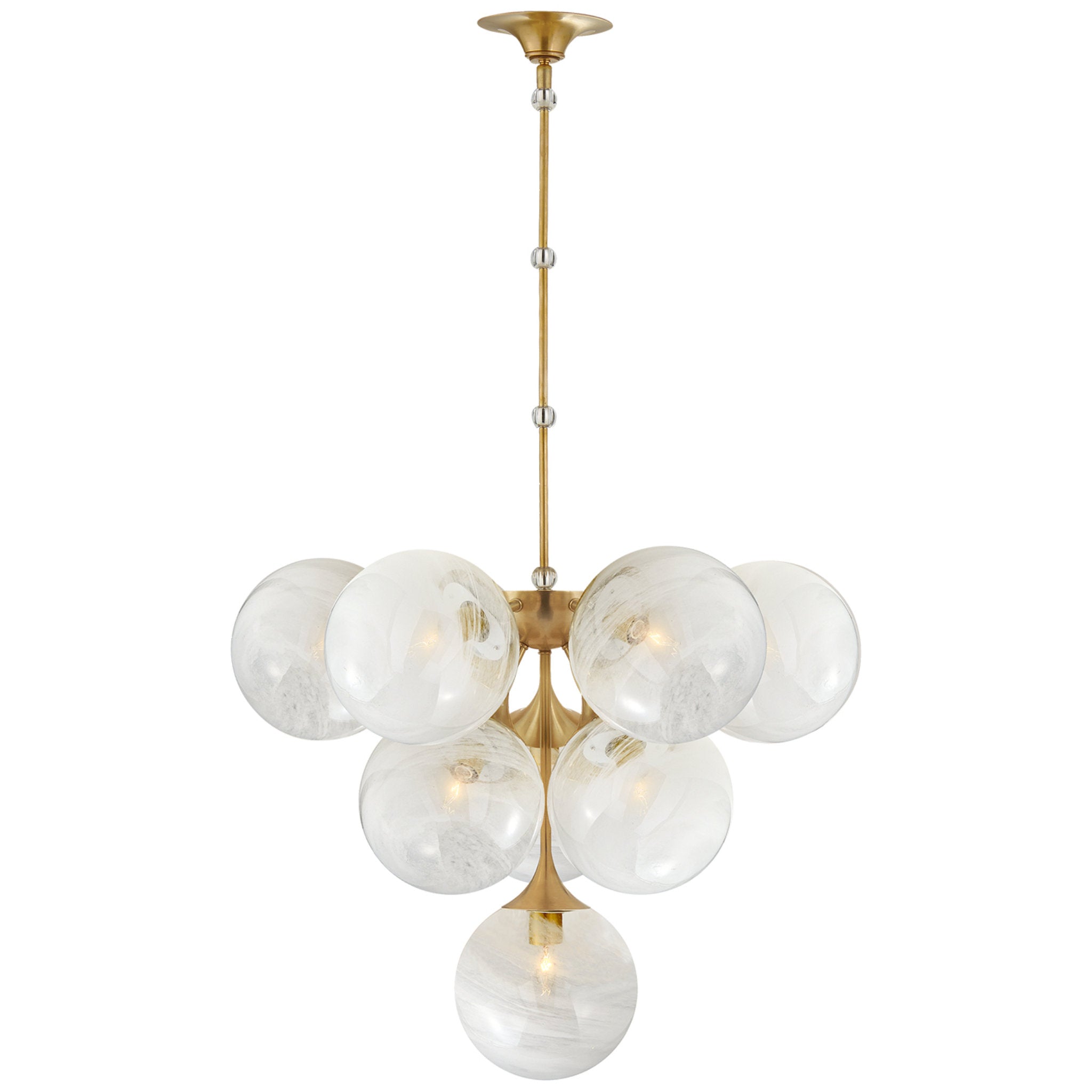 AERIN Cristol Tiered Chandelier in Hand-Rubbed Antique Brass with White Strie Glass
