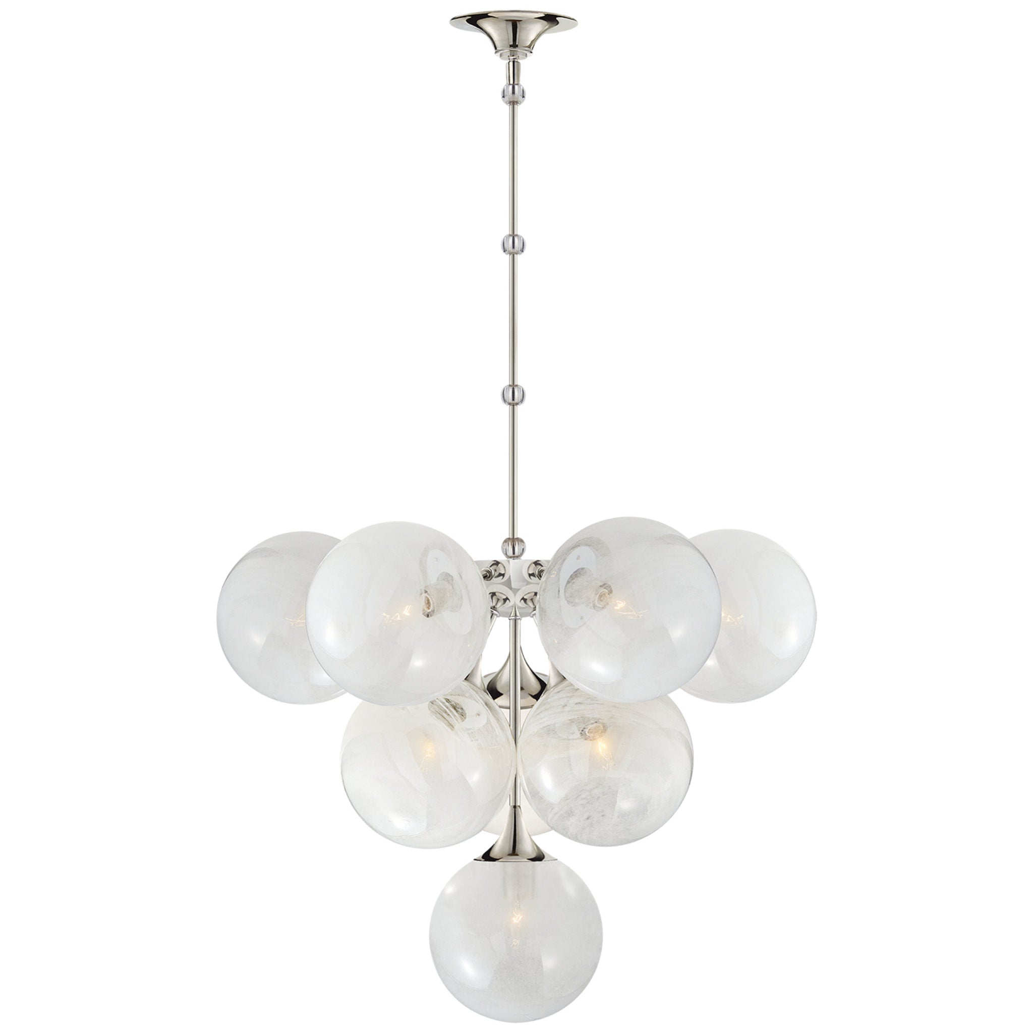 AERIN Cristol Tiered Chandelier in Polished Nickel with White Strie Glass