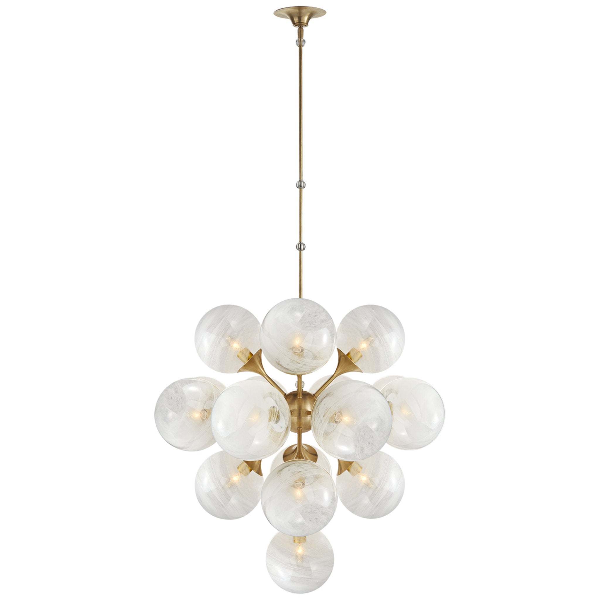AERIN Cristol Large Tiered Chandelier in Hand-Rubbed Antique Brass with White Strie Glass