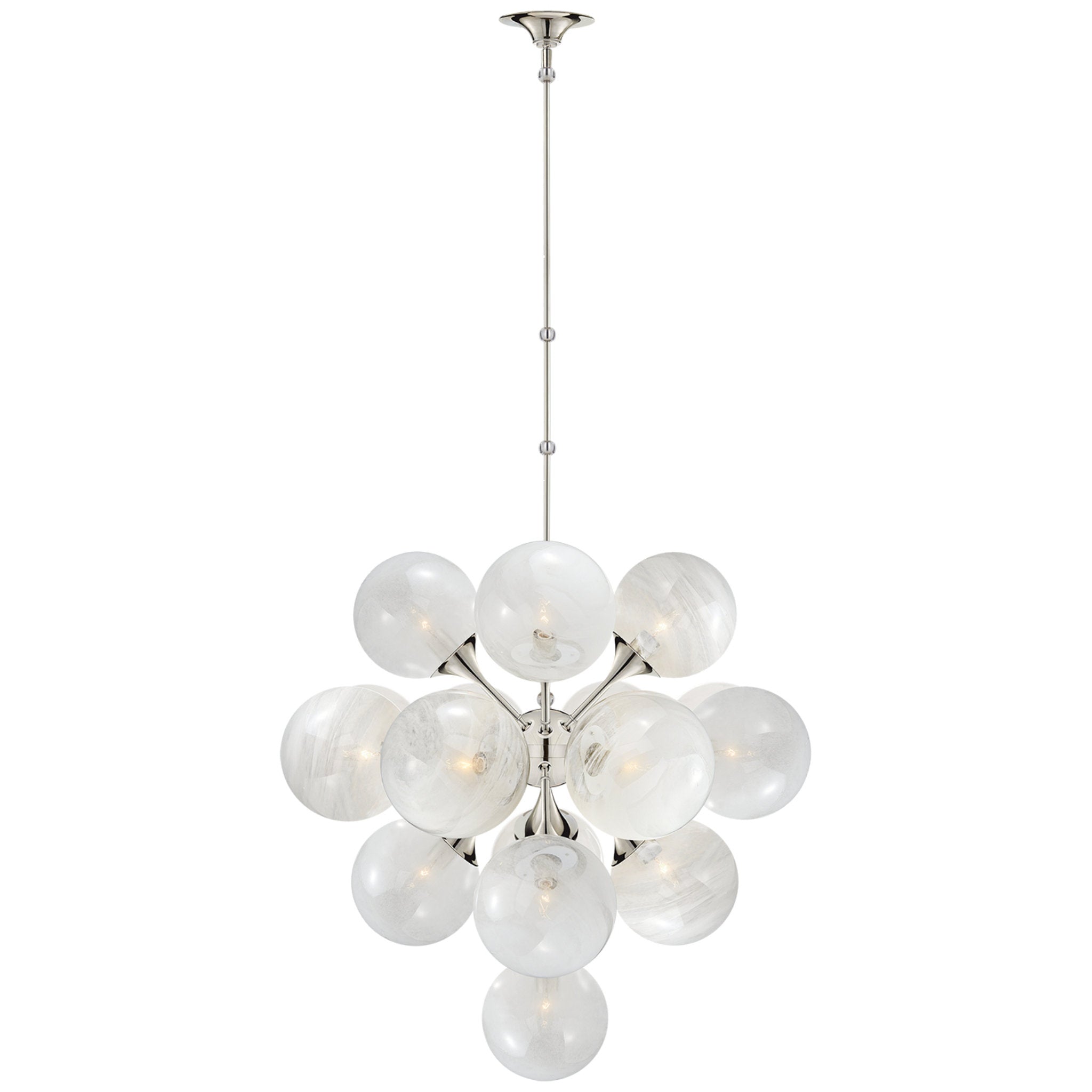 AERIN Cristol Large Tiered Chandelier in Polished Nickel with White Strie Glass
