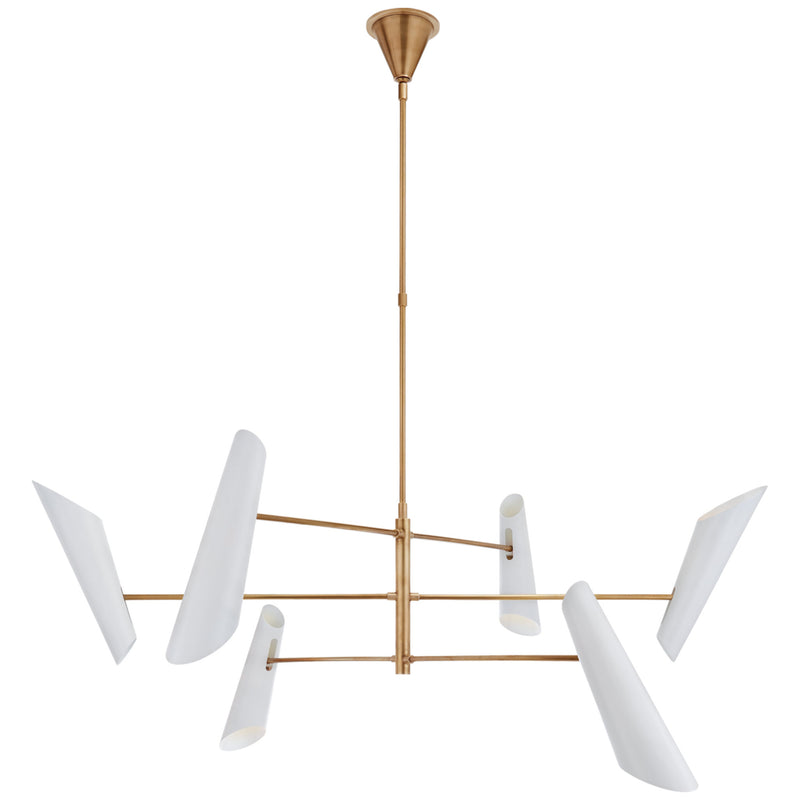 AERIN Franca Large Pivoting Chandelier in Hand-Rubbed Antique Brass with White Shades