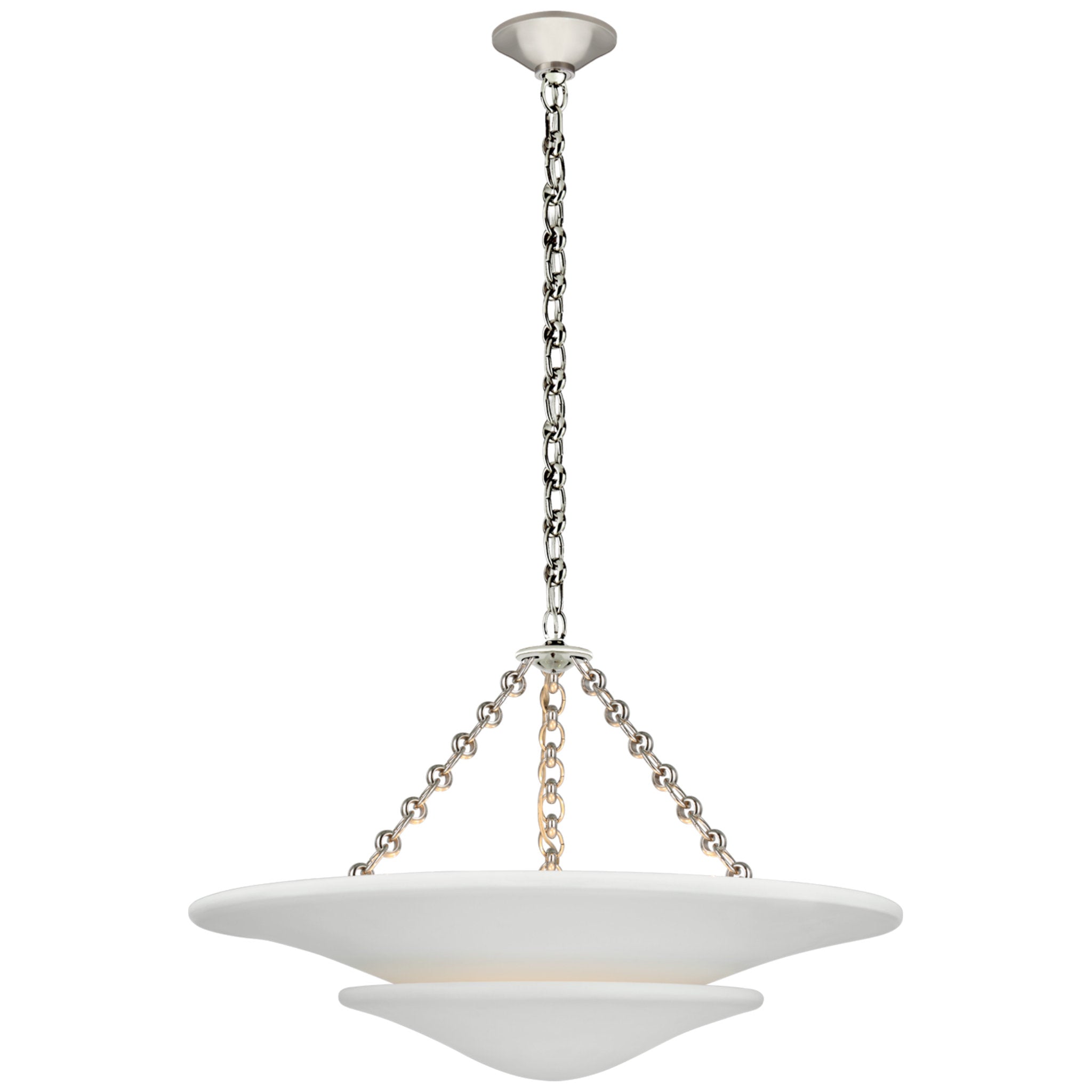 AERIN Mollino Medium Tiered Chandelier in Polished Nickel with Plaster White Shade Ceiling Light W25" x H16.75"