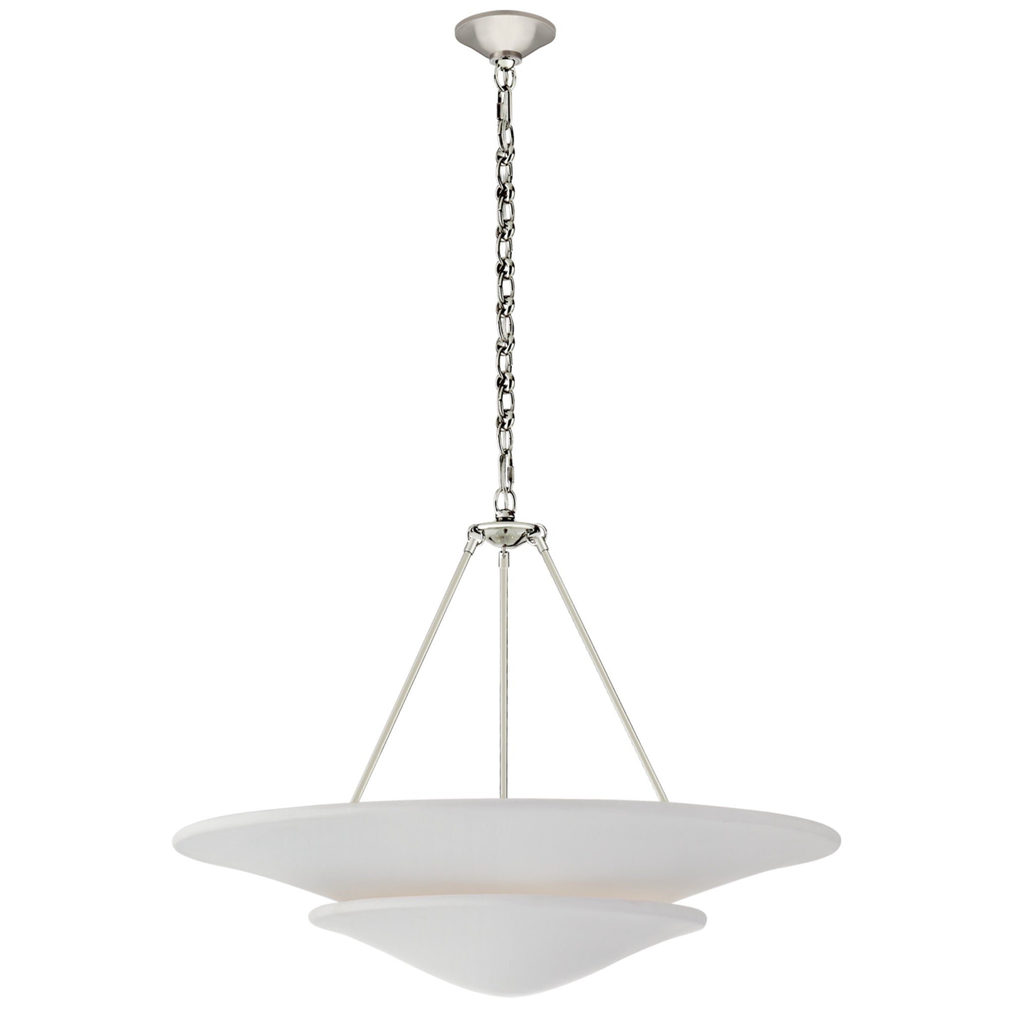 AERIN Mollino Large Tiered Chandelier in Polished Nickel with Plaster White Shade