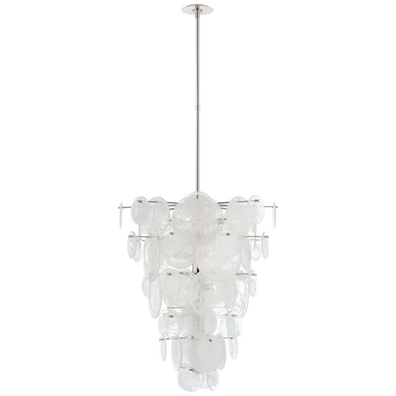 AERIN Loire Cascading Chandelier in Polished Nickel with White Strie Glass