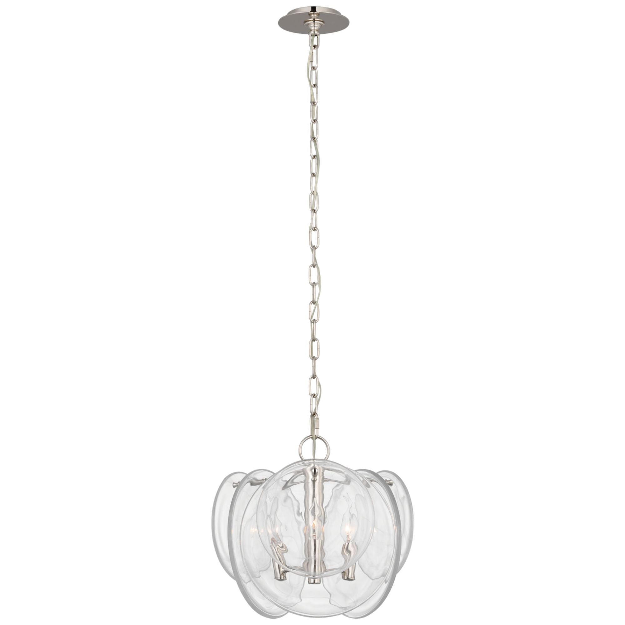 AERIN Loire Petite Chandelier in Polished Nickel with Clear Strie Glass Ceiling Light W15.5" x H14.5"