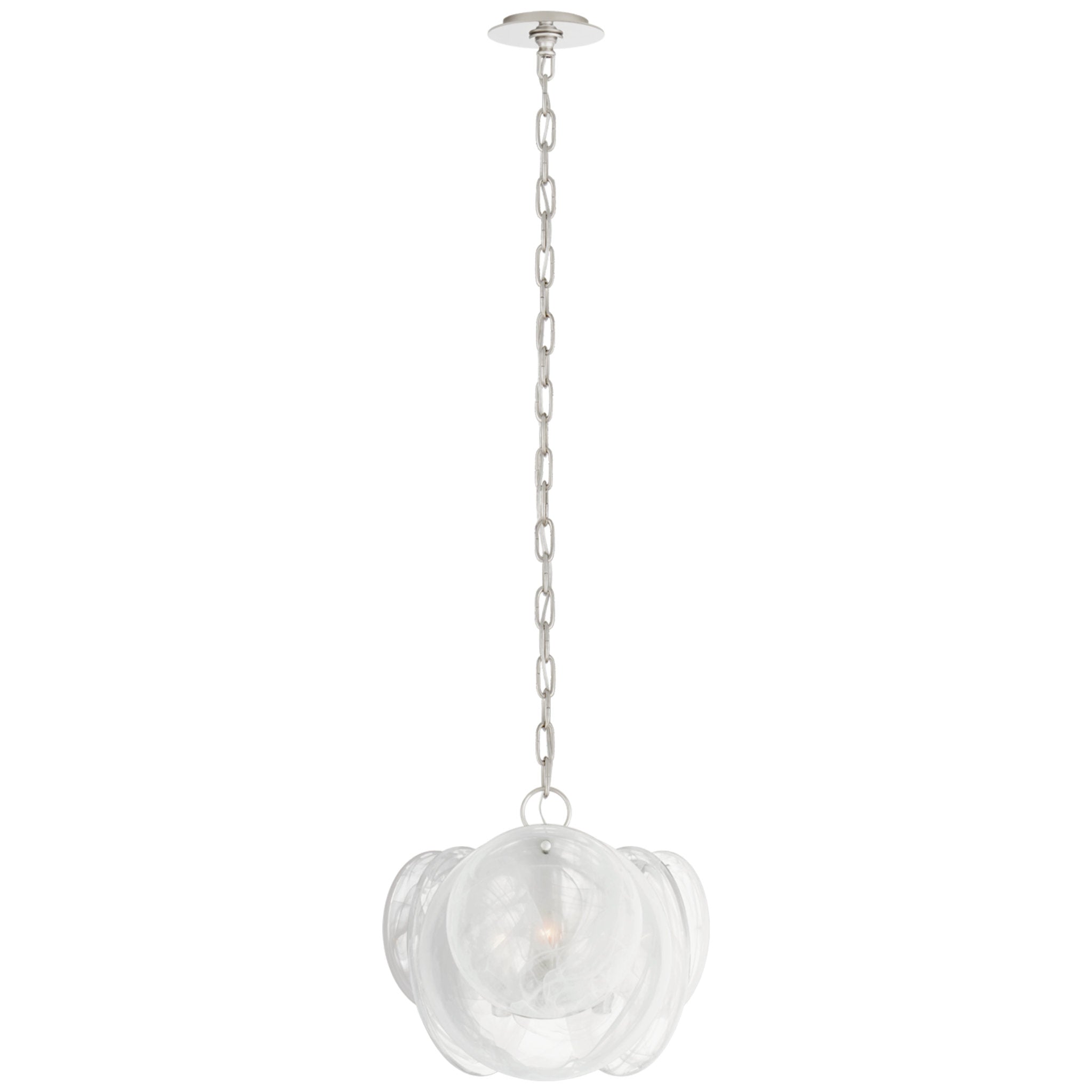 AERIN Loire Petite Chandelier in Polished Nickel with White Strie Glass