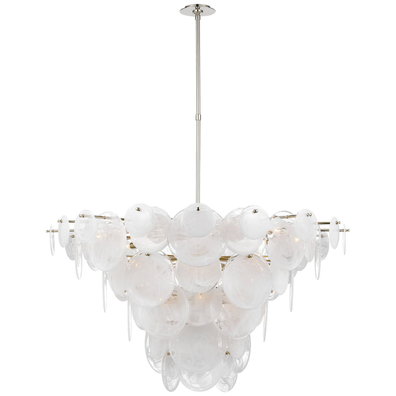 AERIN Loire Extra Large Chandelier in Polished Nickel with White Strie Glass