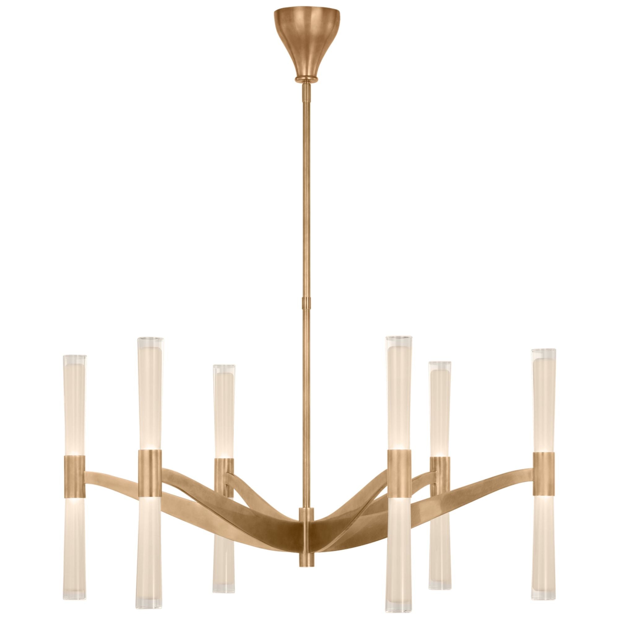 AERIN Brenta Extra Large Chandelier in Hand-Rubbed Antique Brass with White Glass Ceiling Light W40"