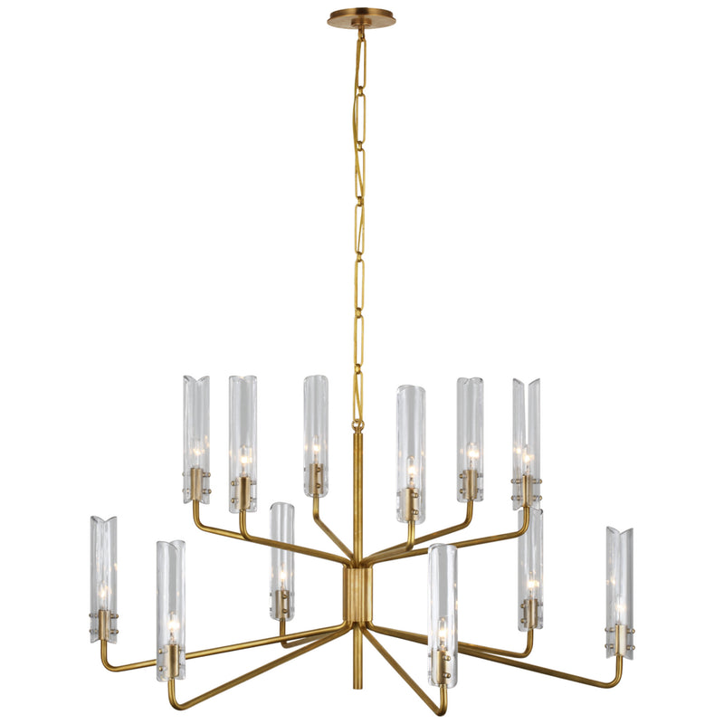 AERIN Casoria Large Two-Tier Chandelier in Hand-Rubbed Antique Brass with Clear Glass