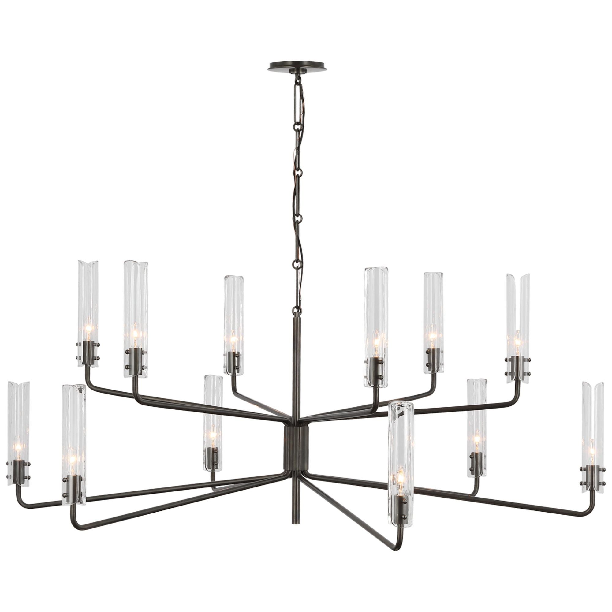 AERIN Casoria Grande Two Tier Chandelier in Bronze with Clear Glass Ceiling Light W56.5" x H30.5"