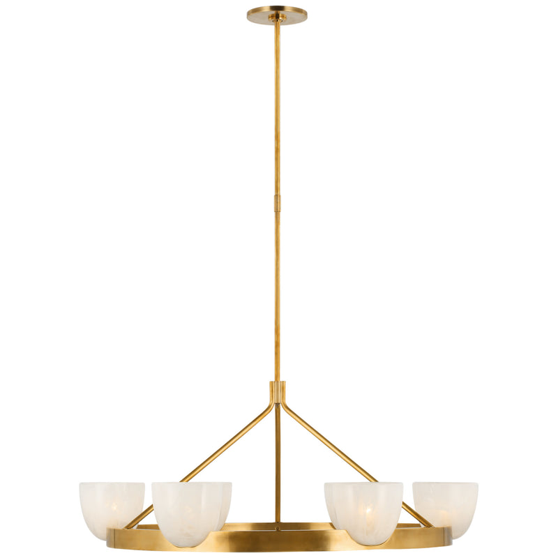AERIN Carola Large Ring Chandelier in Hand-Rubbed Antique Brass with White Strie Glass