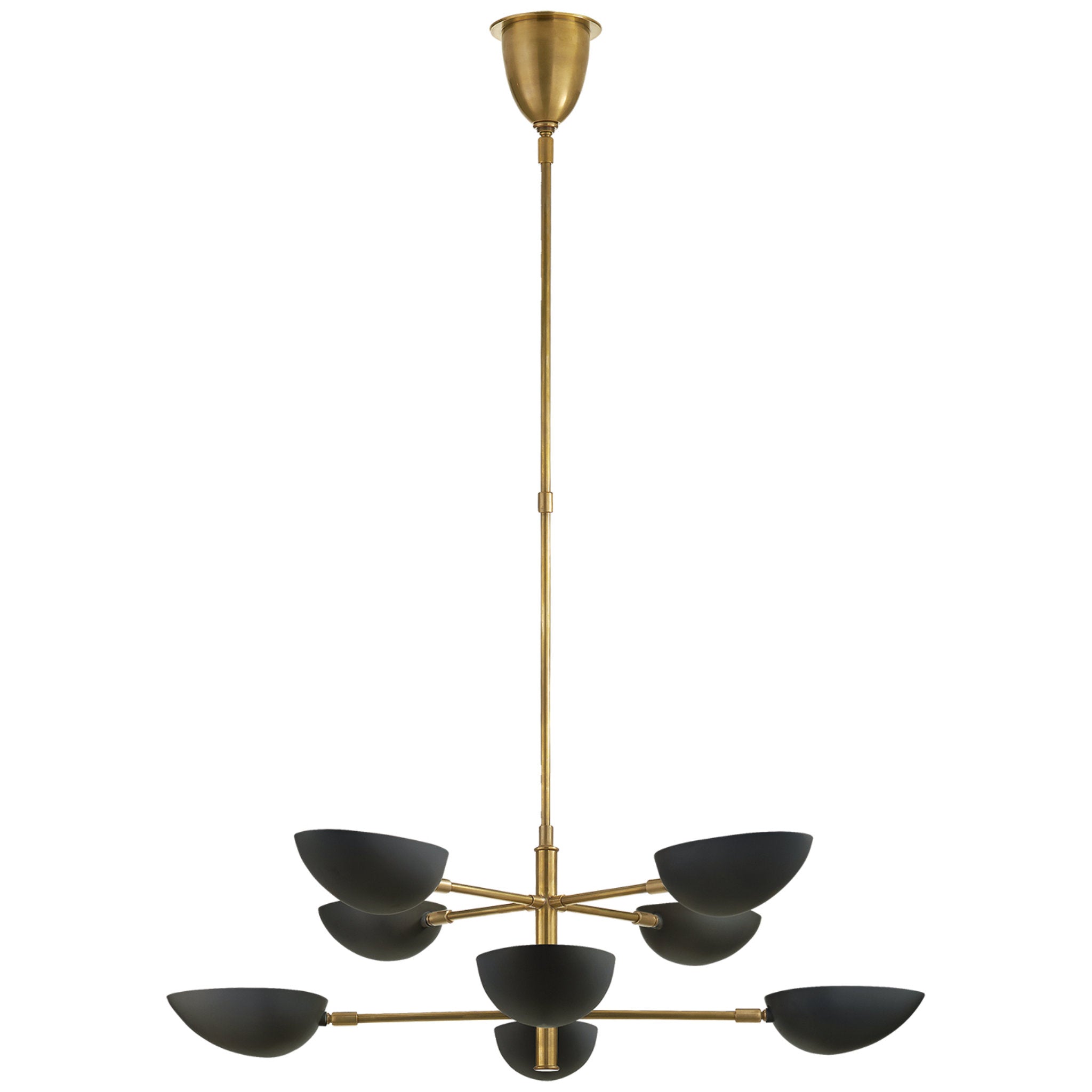 AERIN Graphic Large Two-Tier Chandelier in Hand-Rubbed Antique Brass with Black Shades