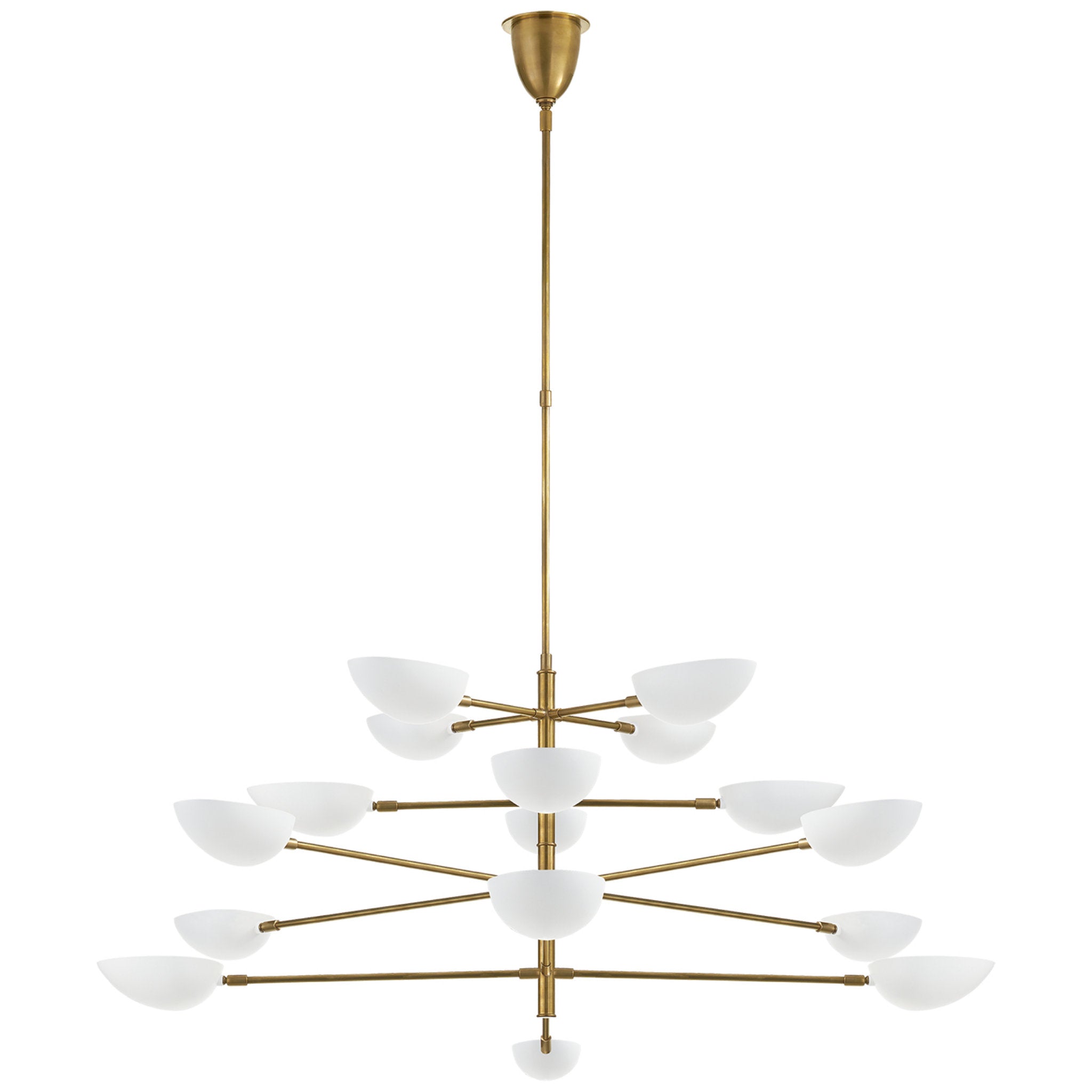AERIN Graphic Grande Four-Tier Chandelier in Hand-Rubbed Antique Brass with White Shades