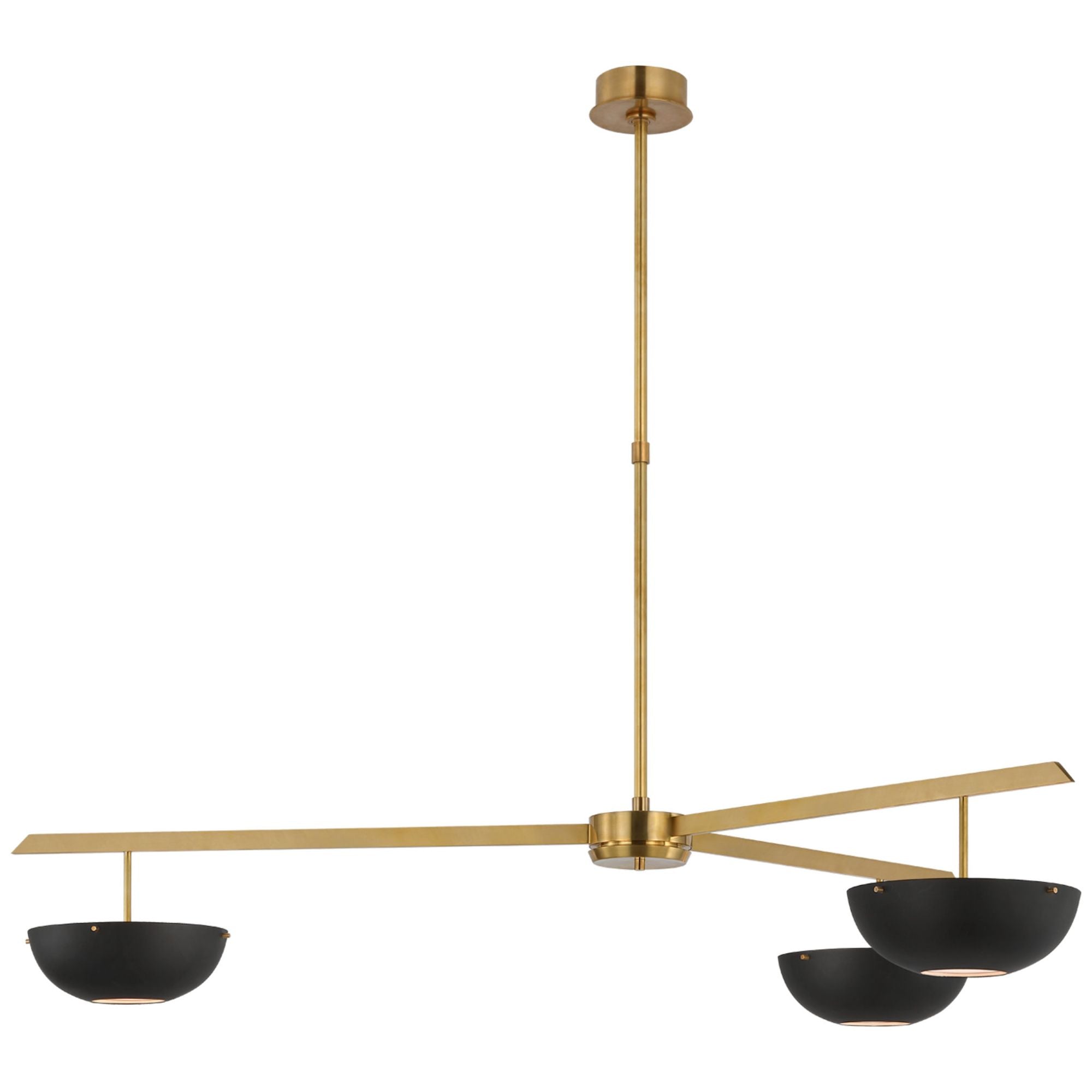 AERIN Valencia Extra Large Three Light Chandelier in Hand-Rubbed Antique Brass with Matte Black Ceiling Light W54"