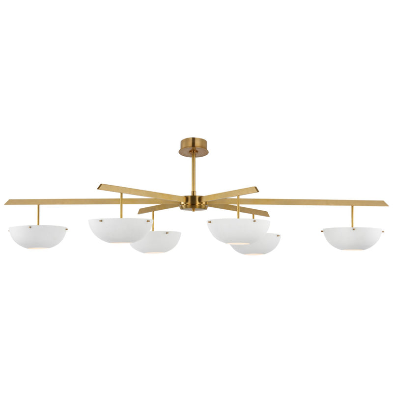 AERIN Valencia Grande Six Light Chandelier in Hand-Rubbed Antique Brass with Matte White