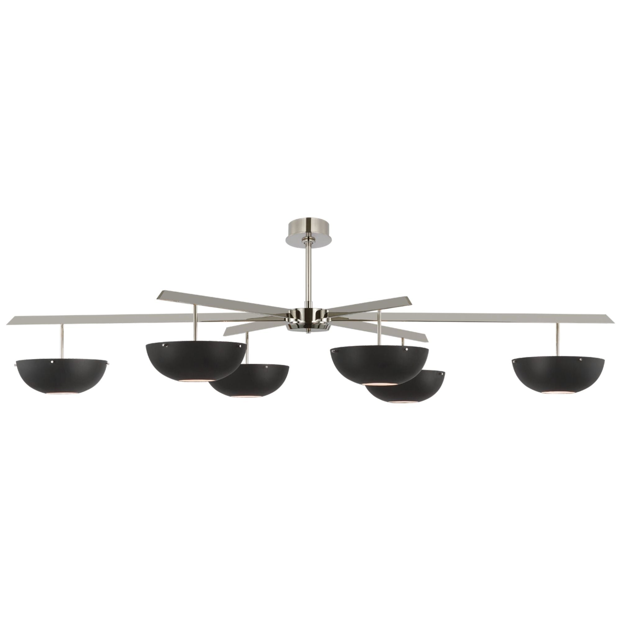 AERIN Valencia Grande Six Light Chandelier in Polished Nickel with Matte Black Ceiling Light W66.5"