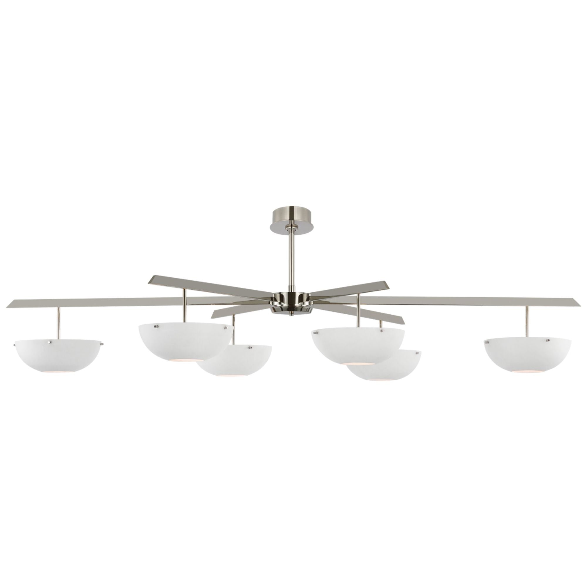 AERIN Valencia Grande Six Light Chandelier in Polished Nickel with Matte White Ceiling Light W66.5"