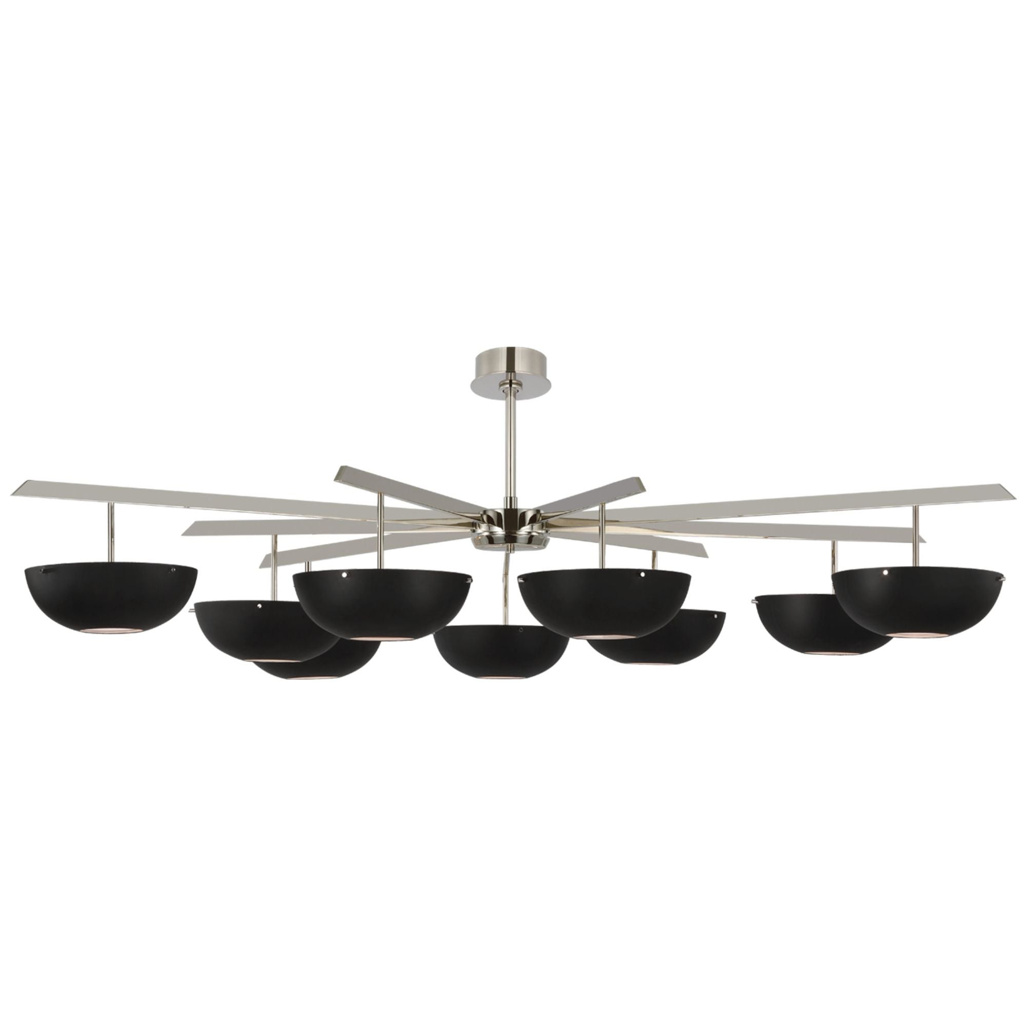 AERIN Valencia Grande Nine Light Chandelier in Polished Nickel with Matte Black Ceiling Light W58"