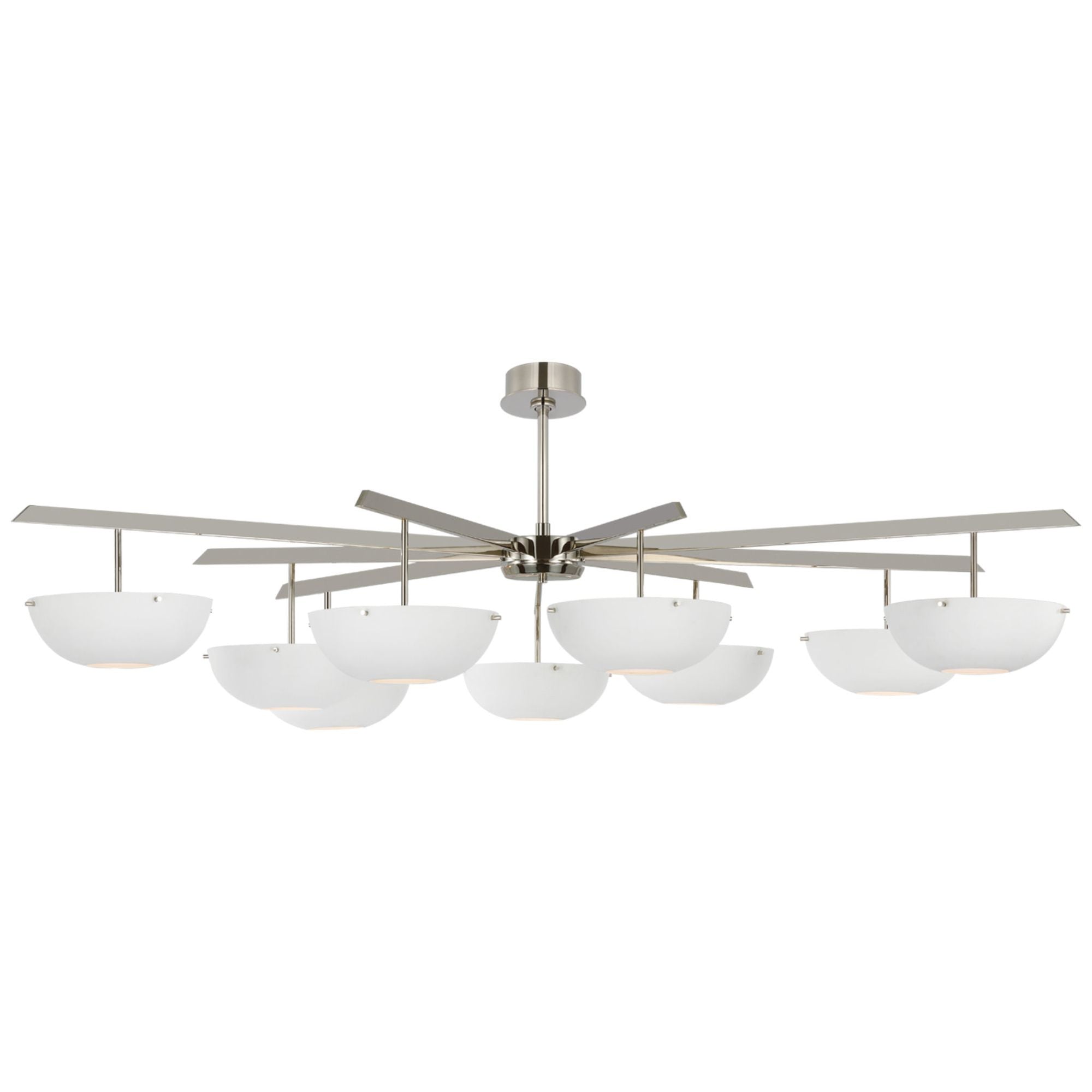 AERIN Valencia Grande Nine Light Chandelier in Polished Nickel with Matte White Ceiling Light W58"