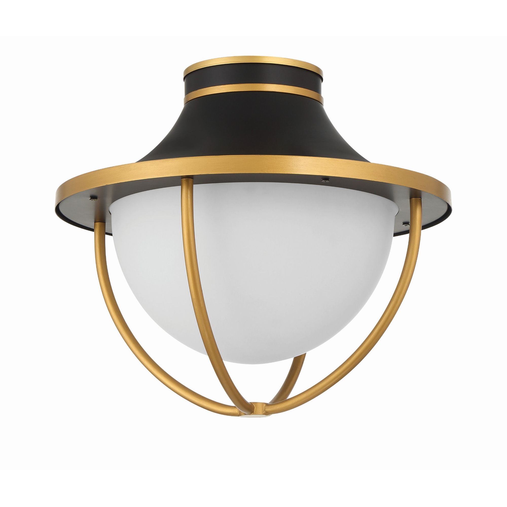 Atlas 2 Light Matte Black + Textured Gold Outdoor Semi Flush Mount White Glass 13.5"W x 12"H x 13.5"D