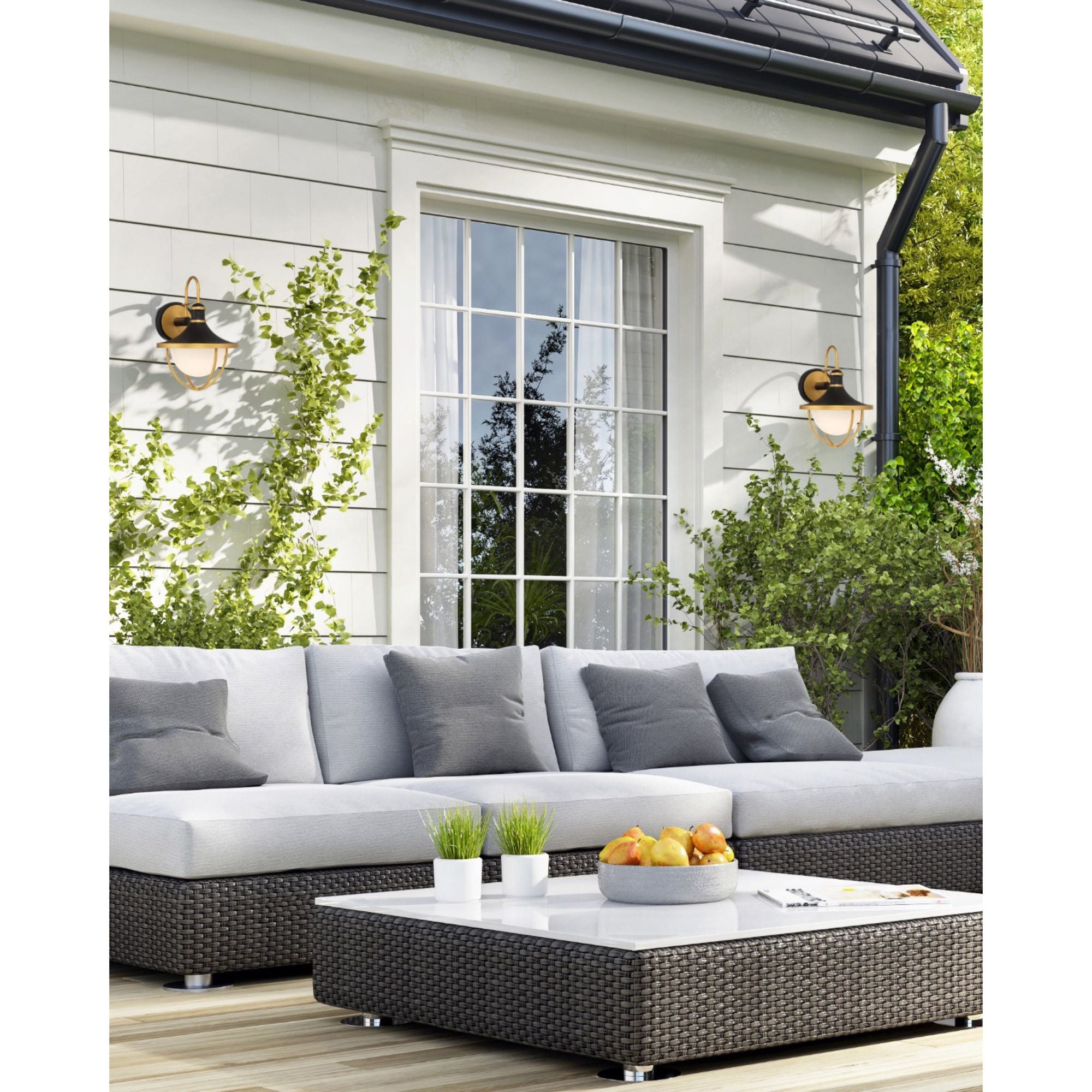 Atlas 9.75'' Matte Black + Textured Gold Outdoor Sconce Black 9.75"W x 13.5"H x 11"D