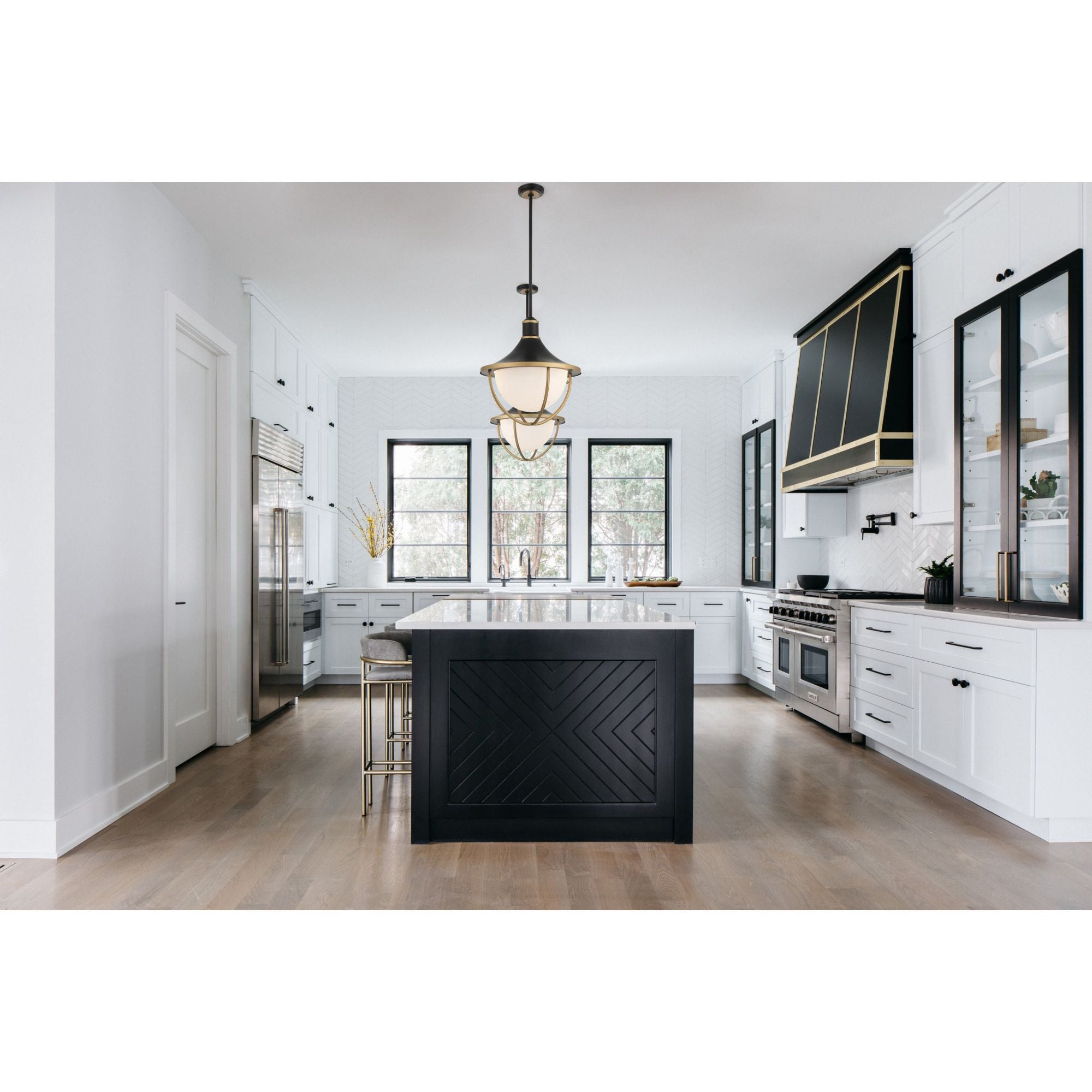 Atlas 16.5'' Matte Black + Textured Gold Outdoor Pendant Black 16.5"W x 17"H x 16.5"D