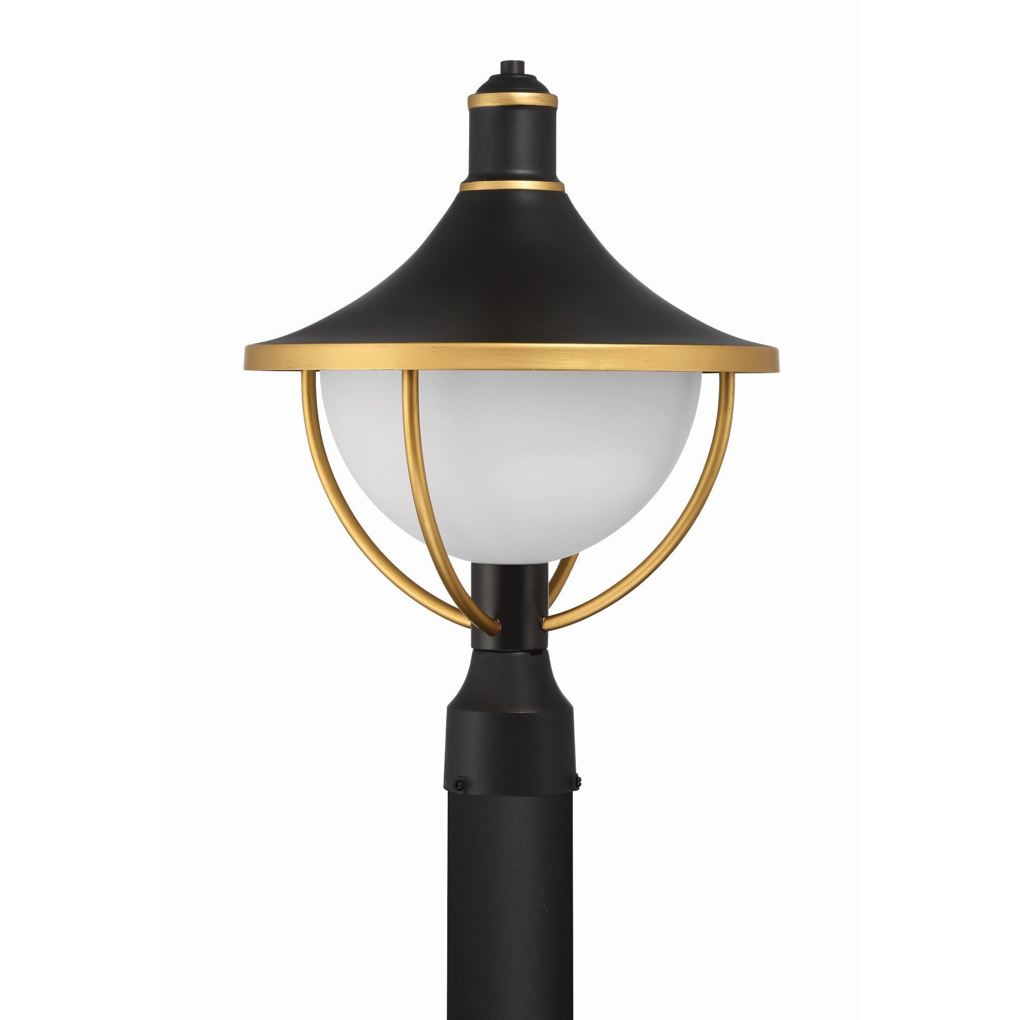 Atlas 1 Light Matte Black + Textured Gold Outdoor Post White Glass 13.5"W x 18.5"H x 13.5"D