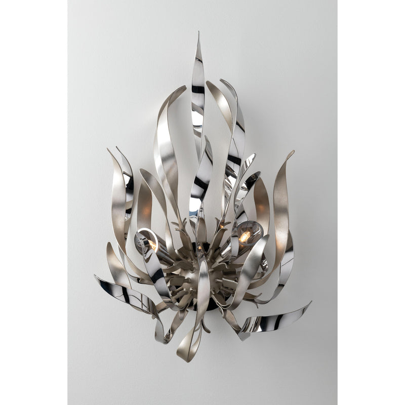 Graffiti 9 Light Chandelier in Silver Leaf Polished Stainless
