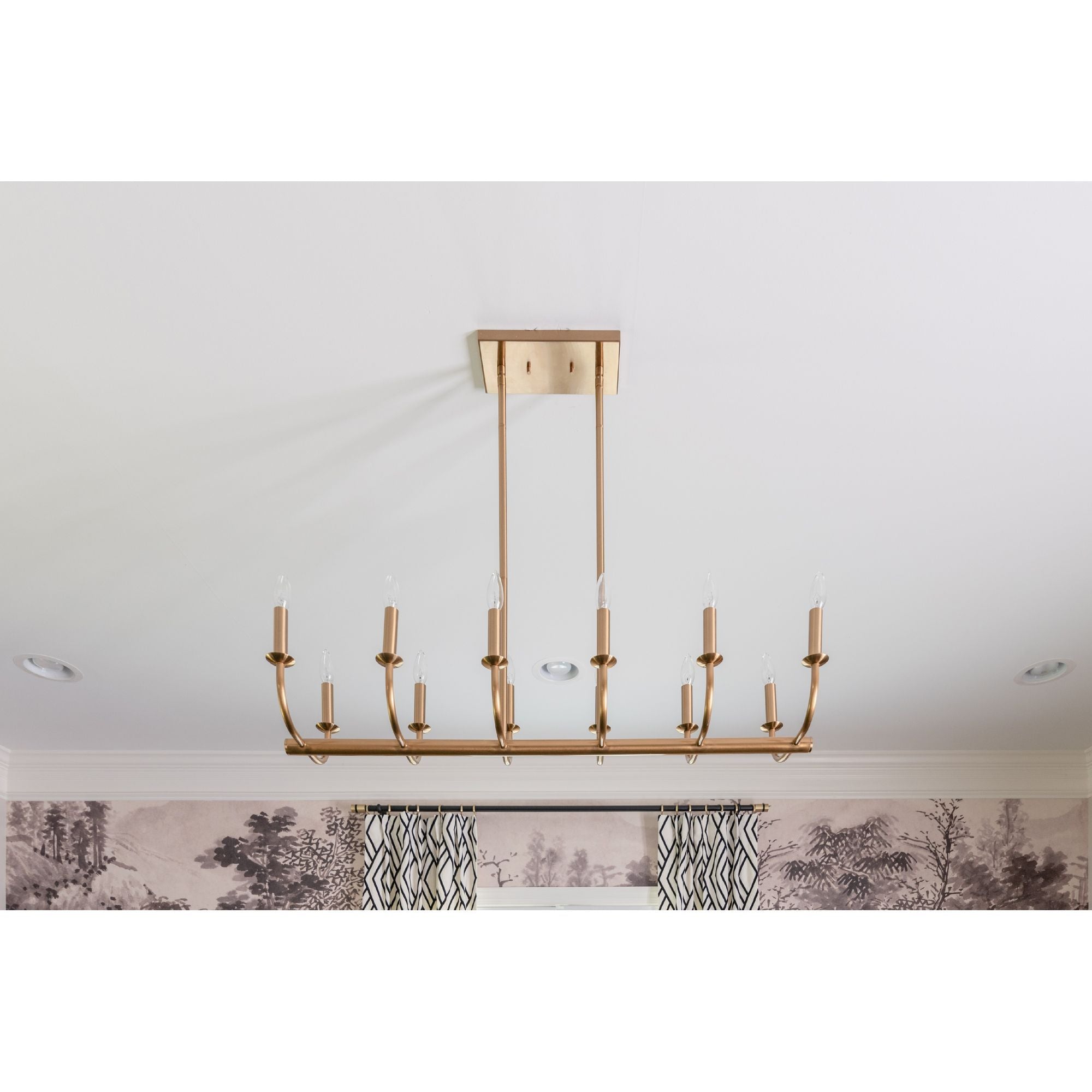 Bailey 12 Light Aged Brass Linear Chandelier 42"W x 8"H x 12.5"D
