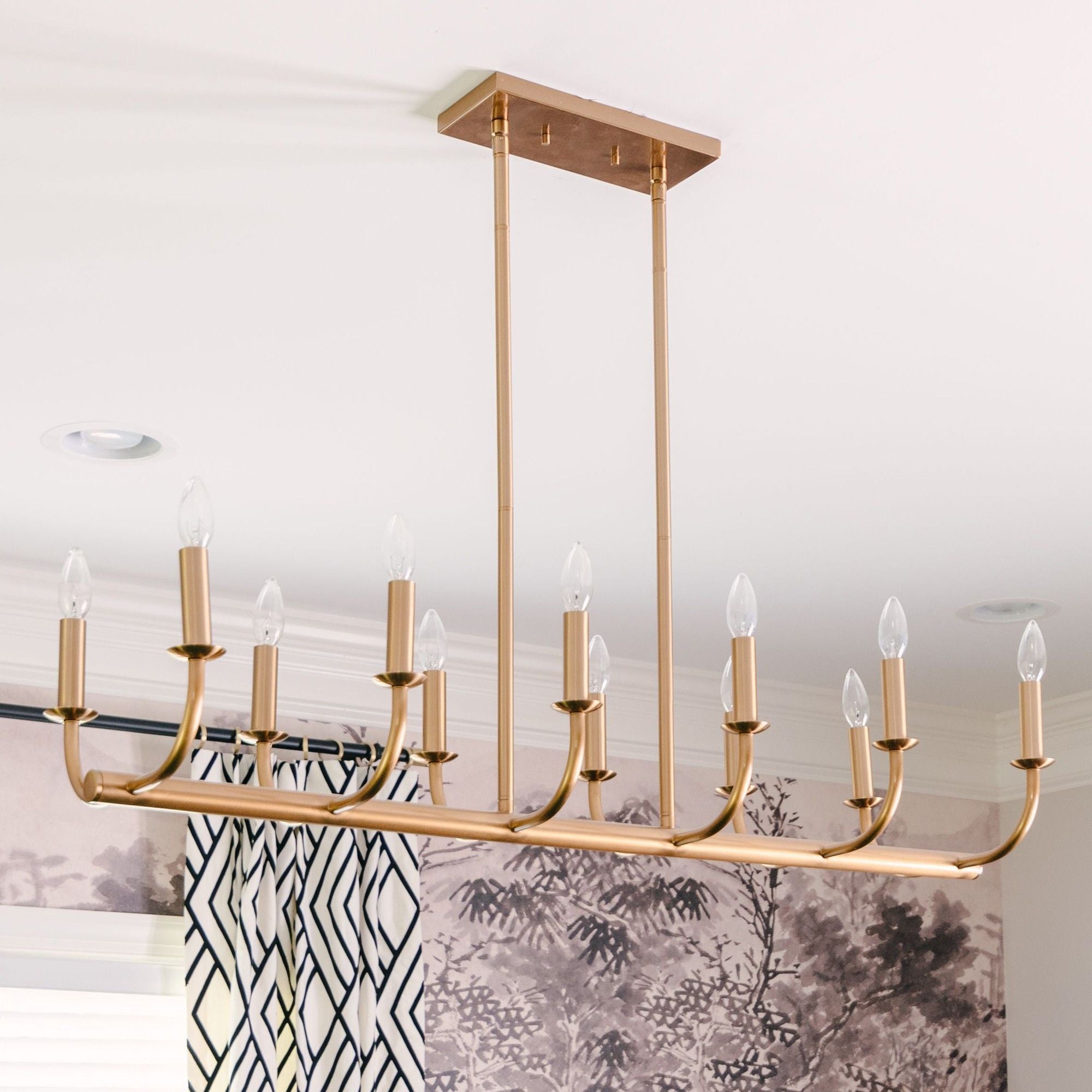 Bailey 12 Light Aged Brass Linear Chandelier 42"W x 8"H x 12.5"D