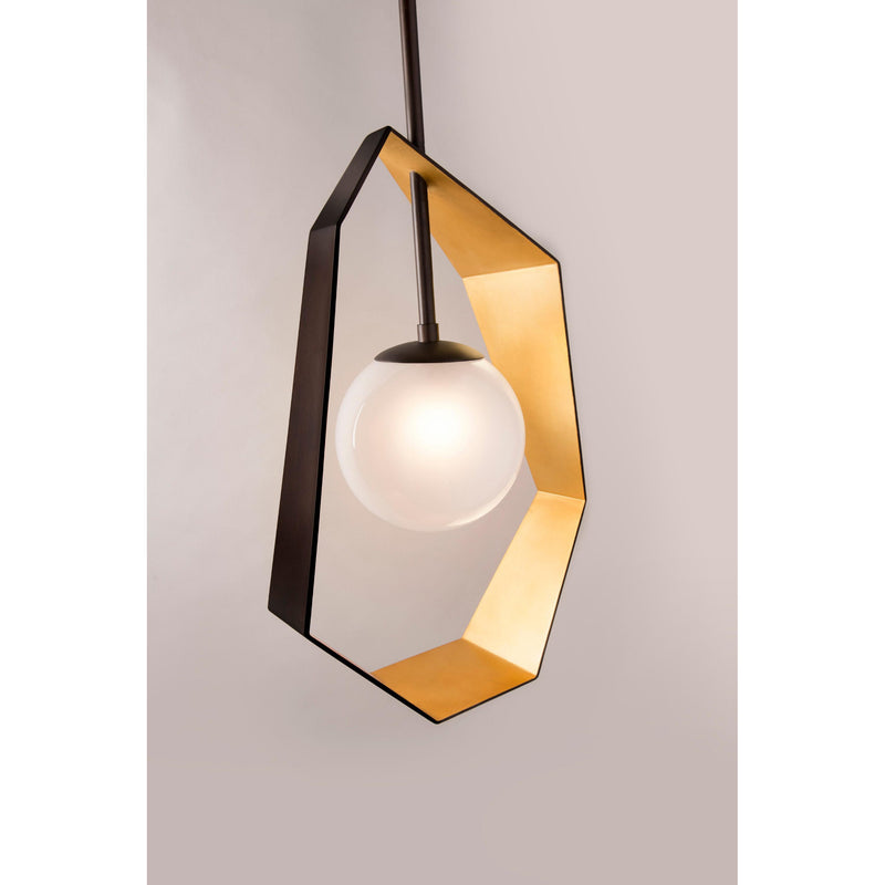 Origami 1 Light Pendant in Bronze With Gold Leaf