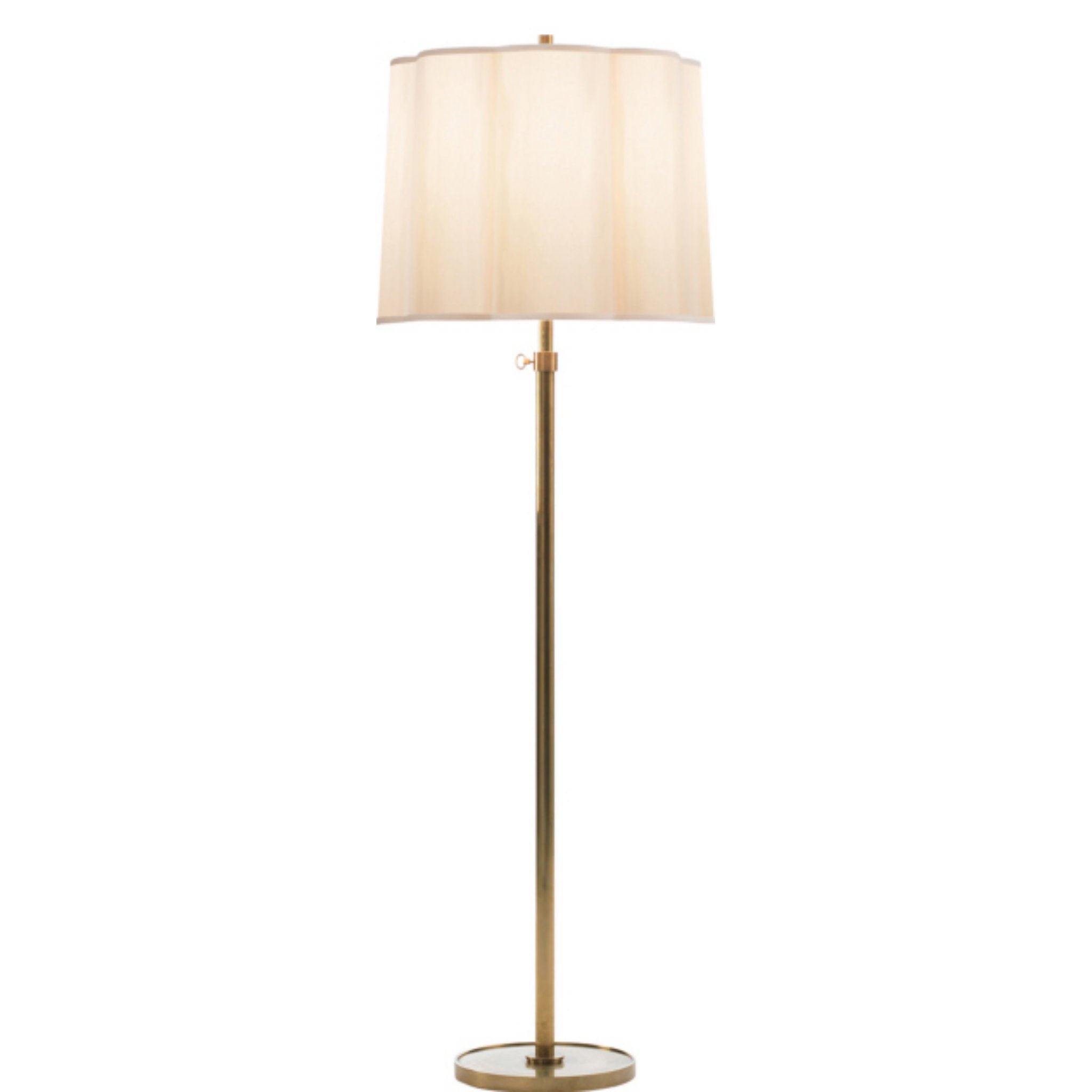 Barbara Barry Simple Floor Lamp in Soft Brass with Silk Scalloped Shade