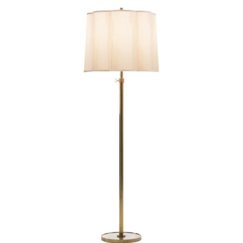 Barbara Barry Simple Floor Lamp in Soft Brass with Silk Scalloped Shade