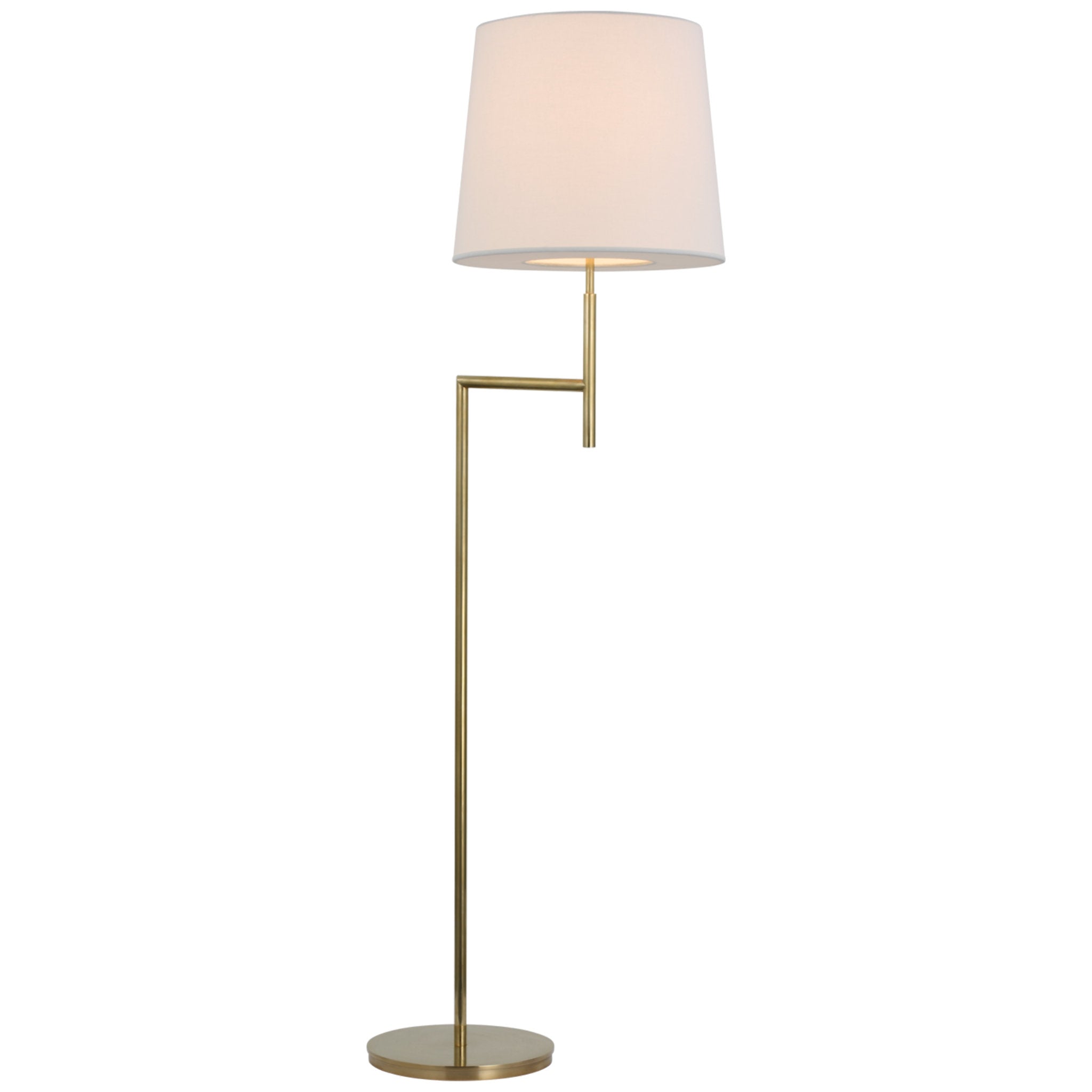 Barbara Barry Clarion Bridge Arm Floor Lamp in Soft Brass with Linen Shade