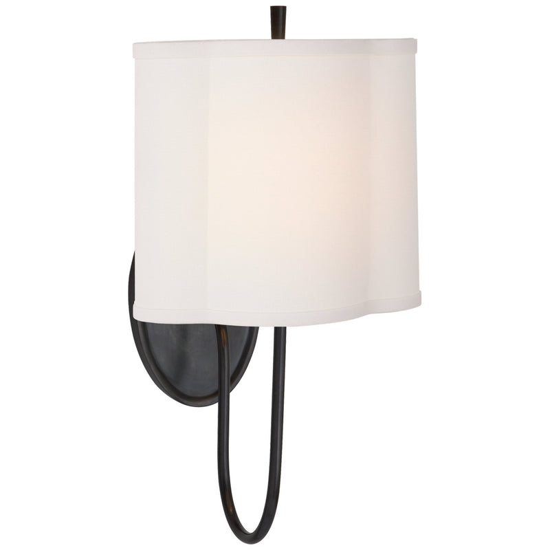 Barbara Barry Simple Scallop Wall Sconce in Bronze with Linen Shade