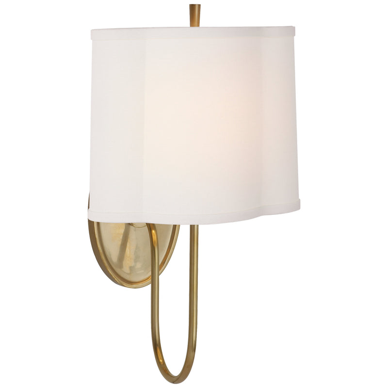Barbara Barry Simple Scallop Wall Sconce in Soft Brass with Linen Shade