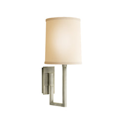 Barbara Barry Aspect Library Sconce in Pewter with Ivory Linen Shade