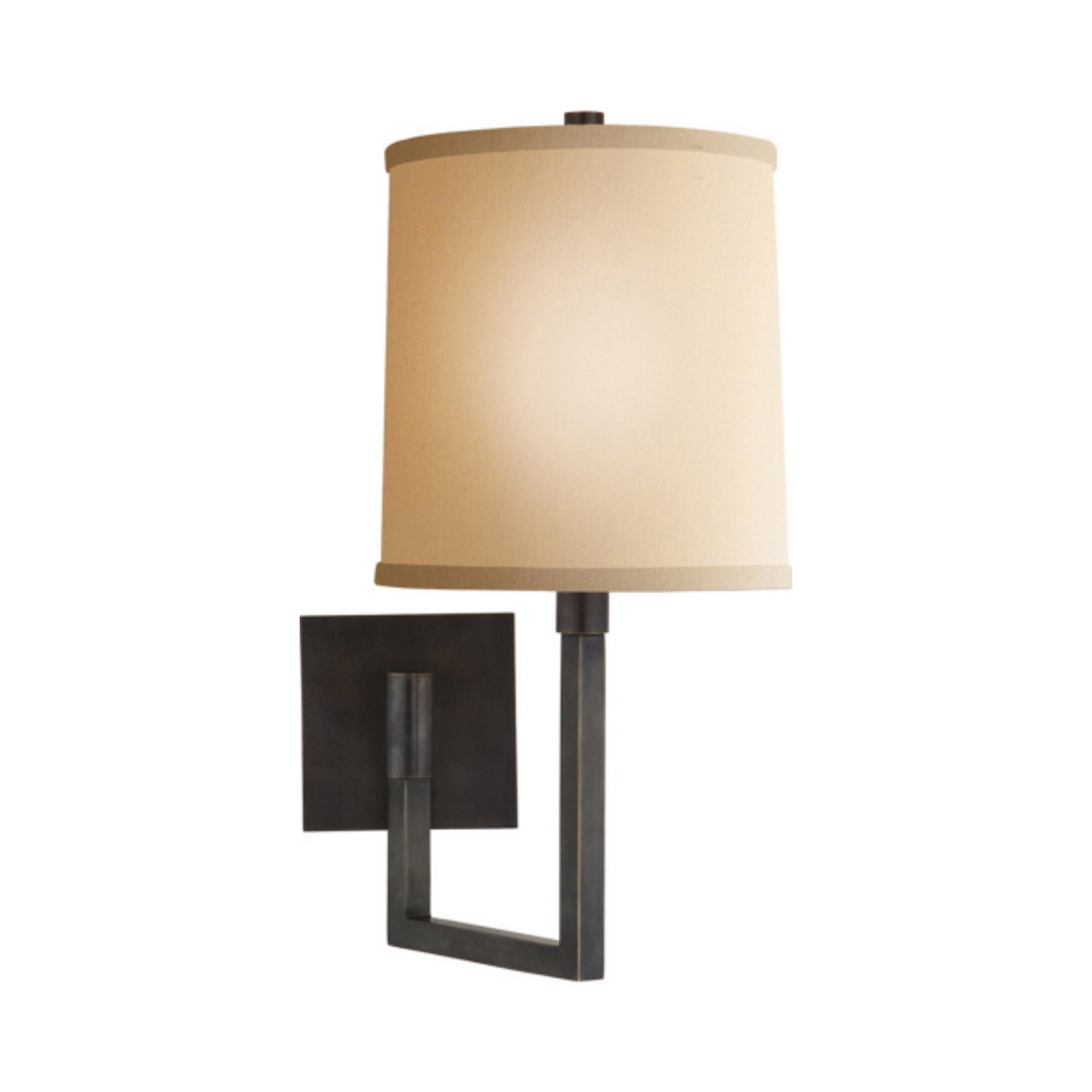Barbara Barry Aspect Small Articulating Sconce in Bronze with Ivory Linen Shade Wall Light W7.75" x H16.75"