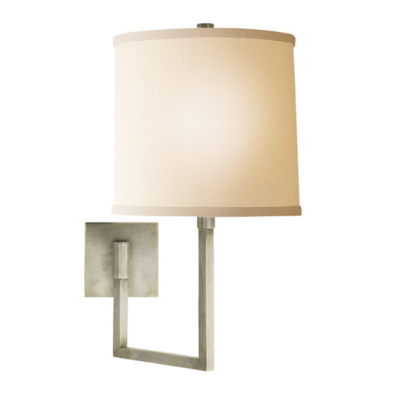 Barbara Barry Aspect Large Articulating Sconce in Pewter with Ivory Linen Shade
