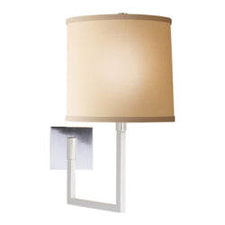 Barbara Barry Aspect Large Articulating Sconce in Soft Silver with Ivory Linen Shade