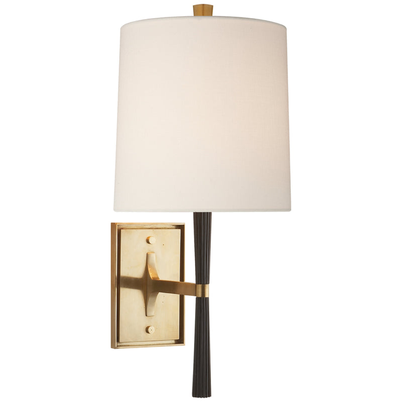Barbara Barry Refined Rib Sconce in Ebony Resin and Soft Brass with Linen Shade