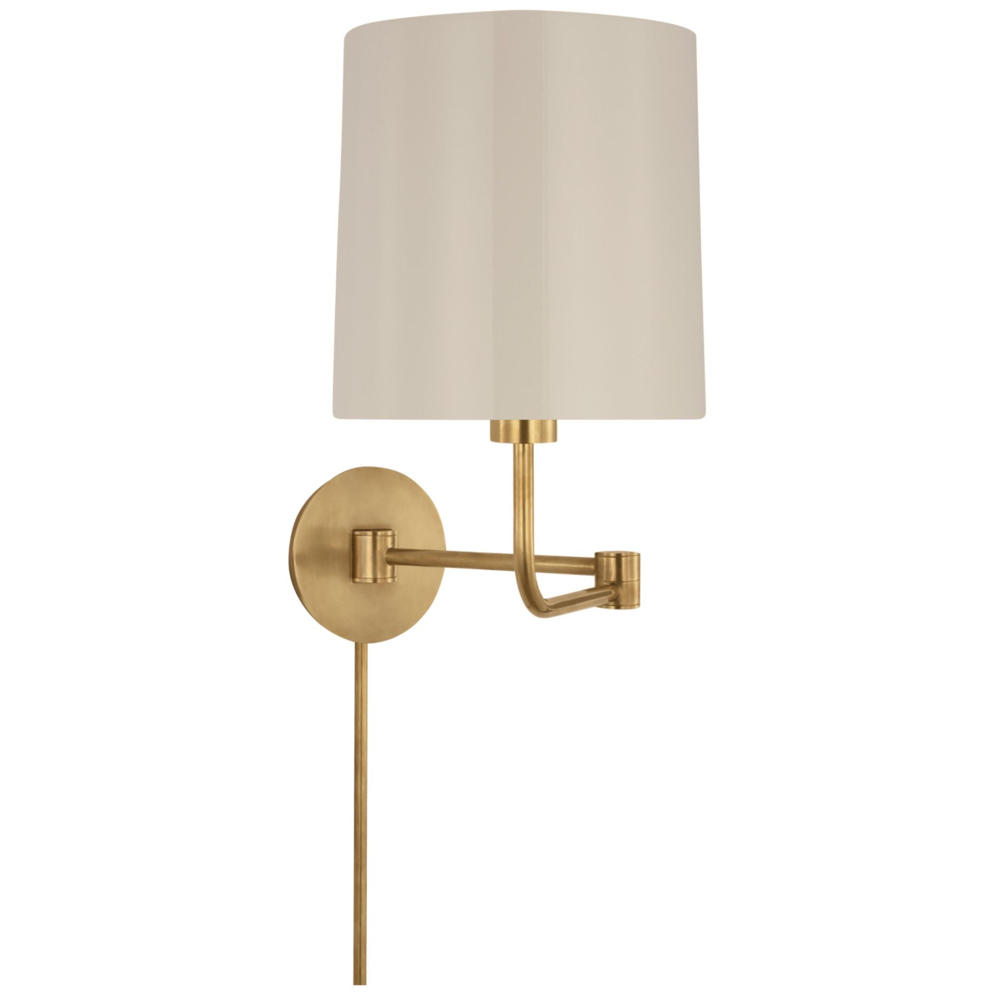 Barbara Barry Go Lightly Swing Arm Wall Light in Soft Brass with China White Shade W8.75" x H15.75"