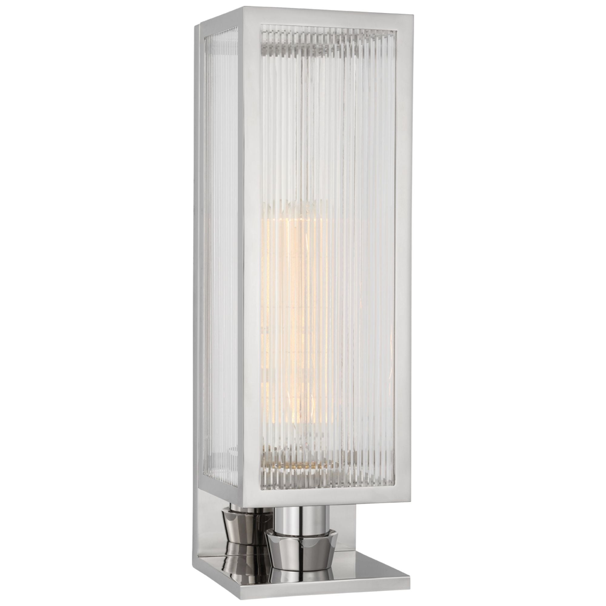 Barbara Barry York 16" Single Box Sconce in Polished Nickel with Clear Ribbed Glass Wall Light W5" x H16.25"